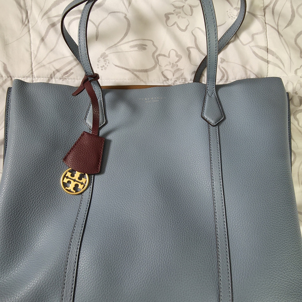 Tory Burch Light Blue Tote with Burgundy Accent - Picture 3 of 7